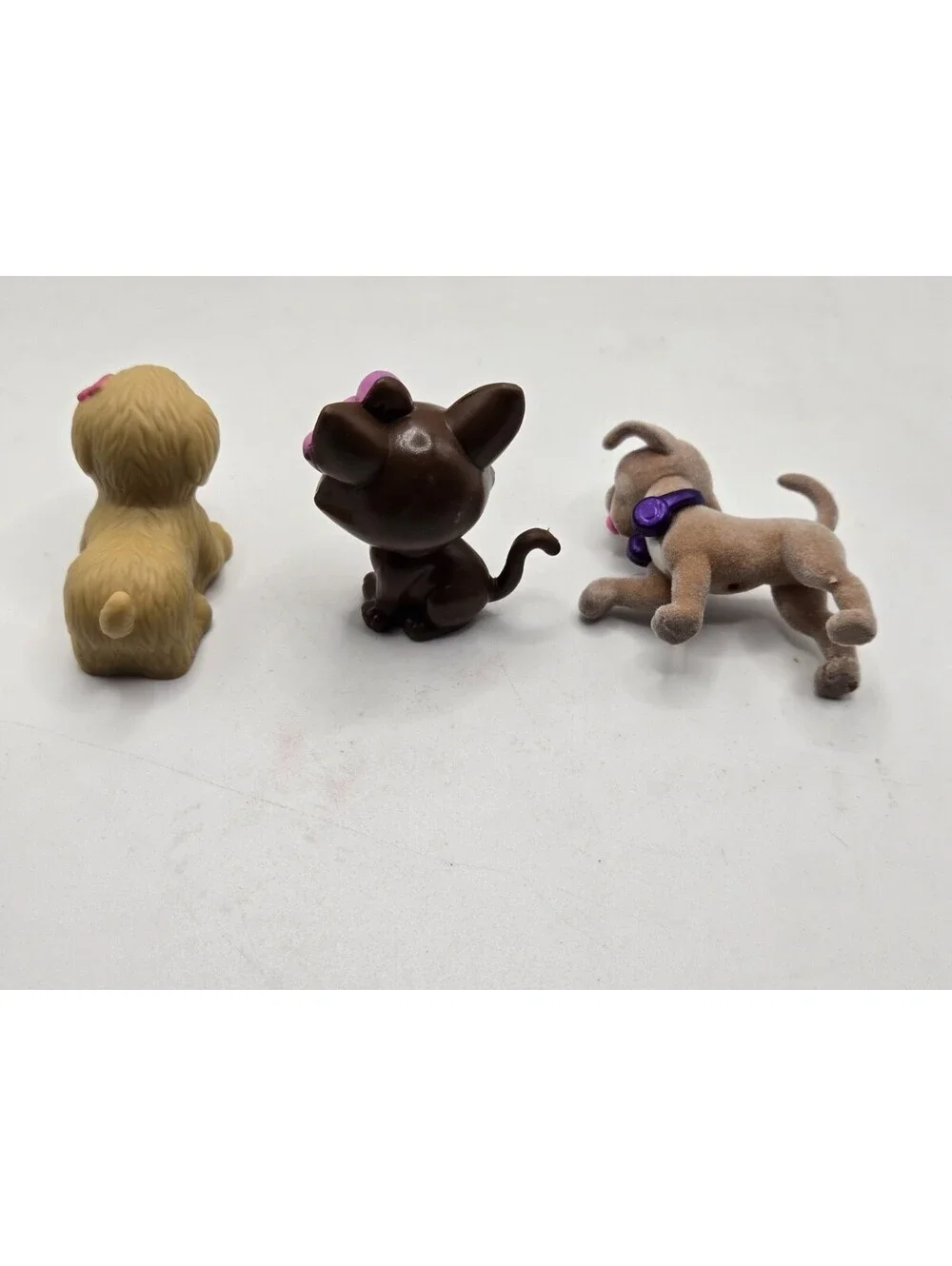 Barbie Pet Lot Vintage 1996 Brown Cat Pink Bow Flocked Puppy Swim N Dive Dog